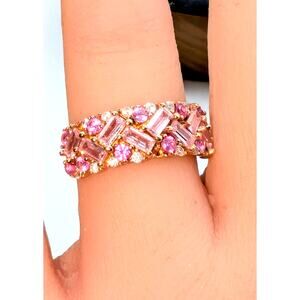 Pink Sapphire Pink & White CZ 18K Rose Gold 925 Sterling Silver Ring Size 6.75